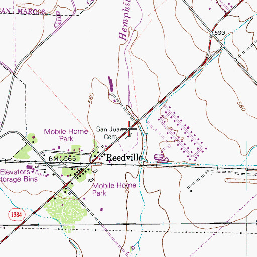 Topographic Map of San Juan Cemetery, TX