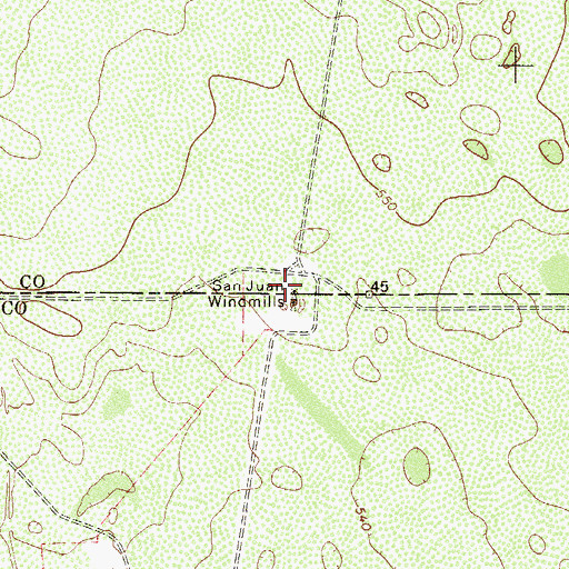 Topographic Map of San Juan Windmills, TX