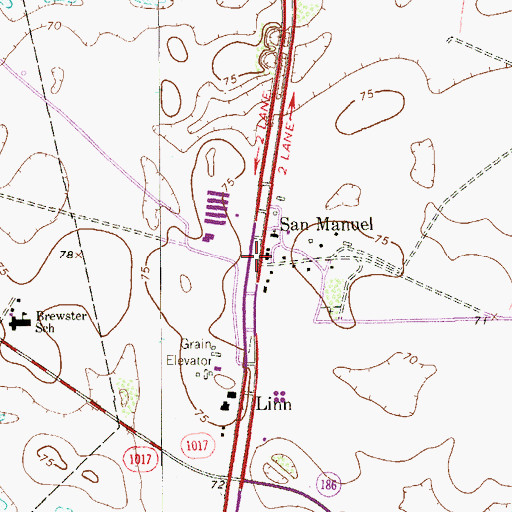 Topographic Map of San Manuel, TX