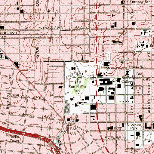 Topographic Map of San Pedro Park, TX