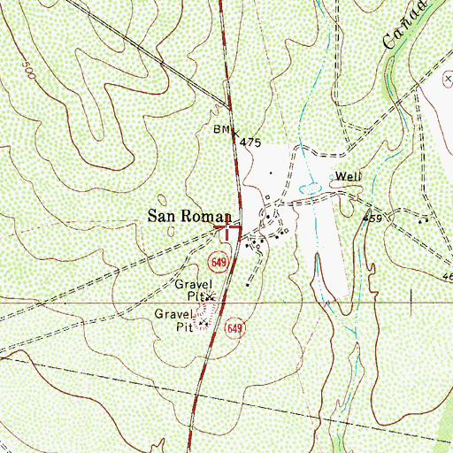 Topographic Map of San Roman, TX