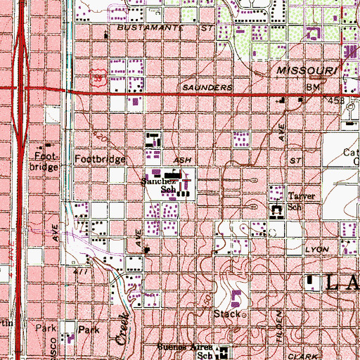 Topographic Map of Sanchez School, TX