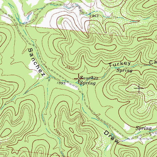 Topographic Map of Sanchez Spring, TX