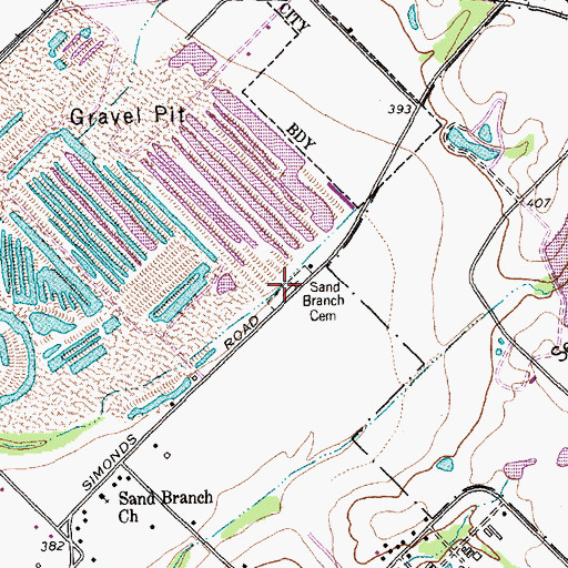 Topographic Map of Sand Branch Cemetery, TX