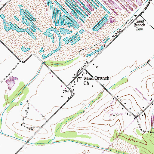 Topographic Map of Sand Branch Church, TX