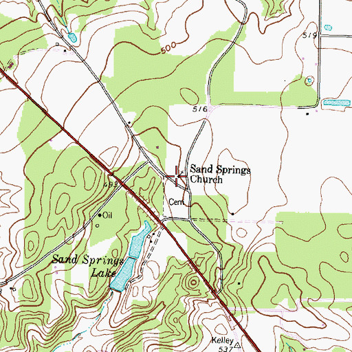 Topographic Map of Sand Springs Church, TX