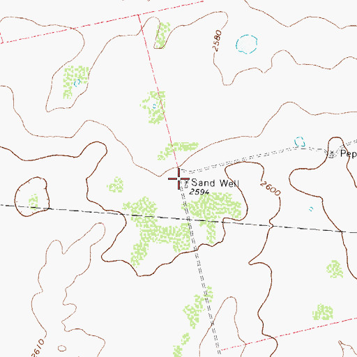 Topographic Map of Sand Well, TX
