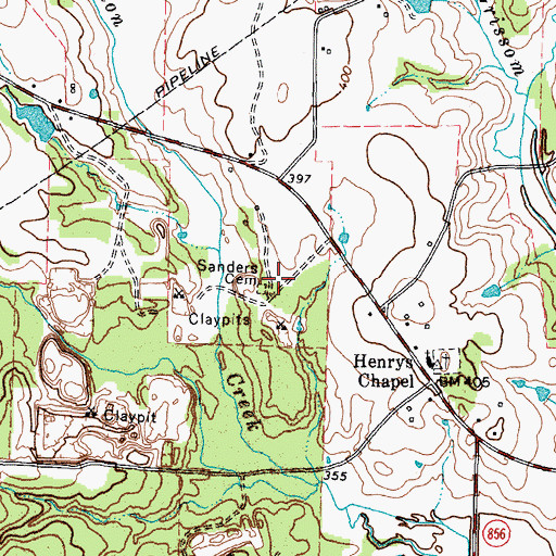 Topographic Map of Sanders Cemetery, TX