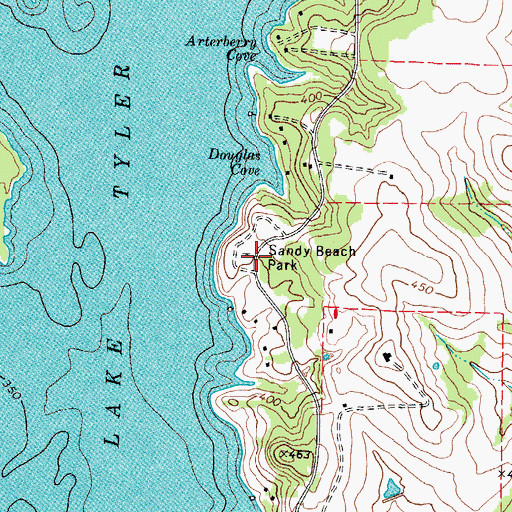 Topographic Map of Sandy Beach Park, TX