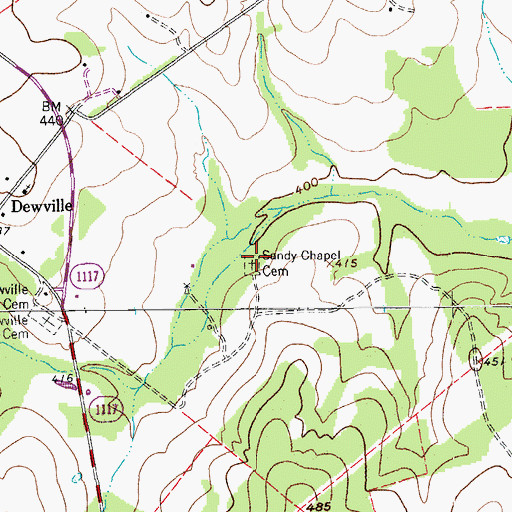 Topographic Map of Sandy Chapel Cemetery, TX