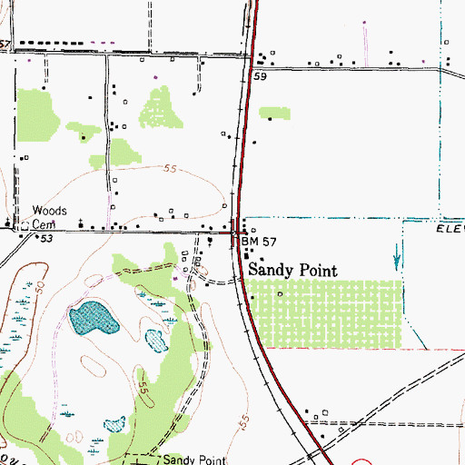 Topographic Map of Sandy Point, TX