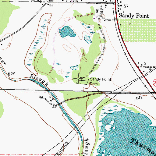 Topographic Map of Sandy Point Cemetery, TX