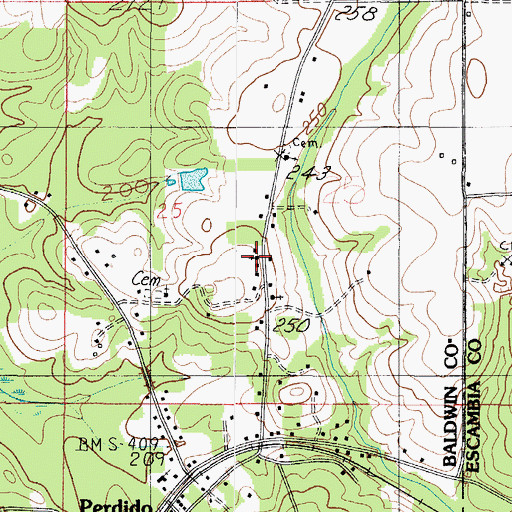 Topographic Map of Perdido Church, AL