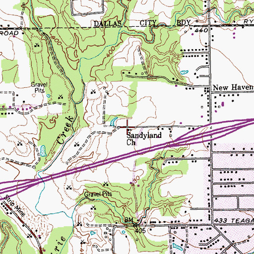 Topographic Map of Sandyland Church, TX