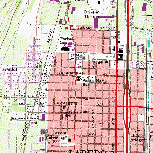 Topographic Map of Santa Maria School, TX