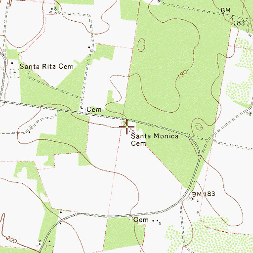 Topographic Map of Santa Monica Cemetery, TX