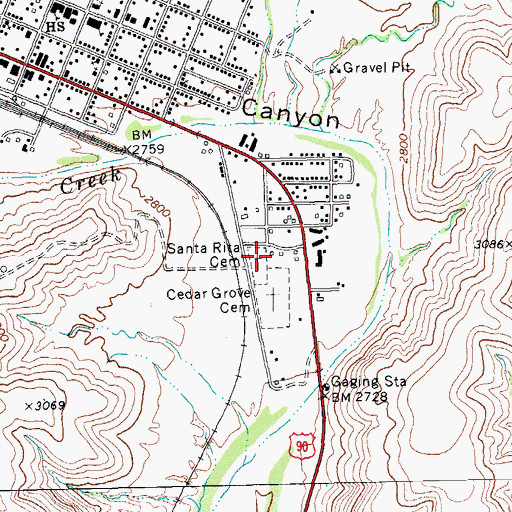 Topographic Map of Santa Rita Cemetery, TX