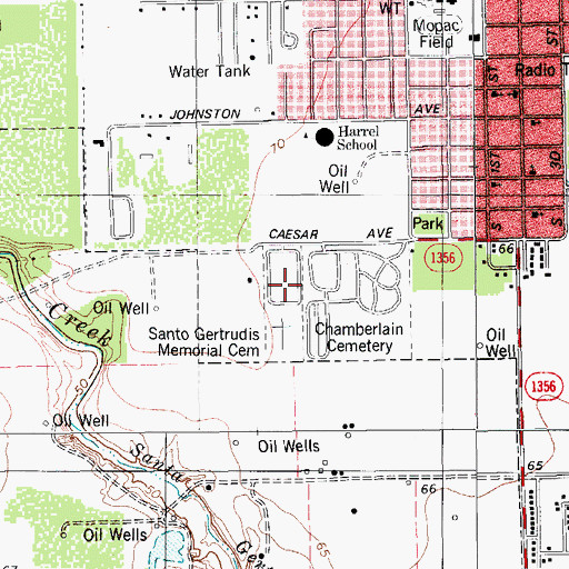 Topographic Map of Santo Gertrudis Memorial Cemetery, TX