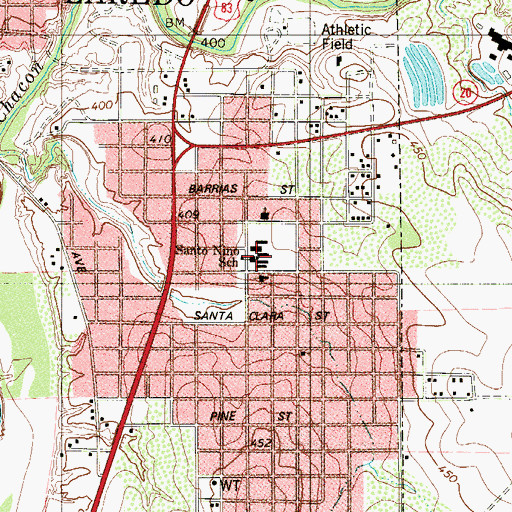 Topographic Map of Santo Nino School, TX