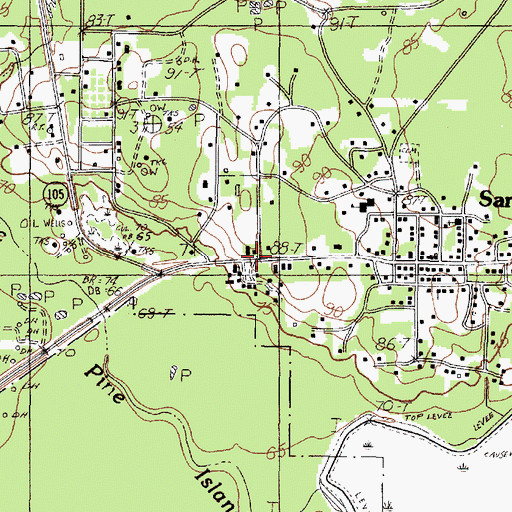 Topographic Map of Saratoga, TX