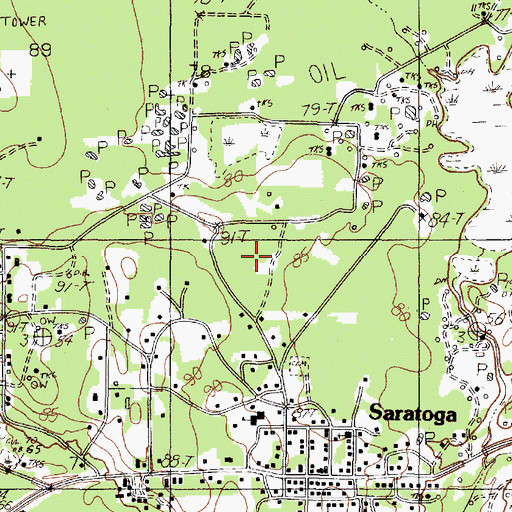 Topographic Map of Saratoga Oil Field, TX
