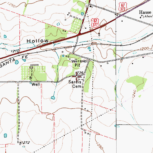 Topographic Map of Sardis Cemetery, TX