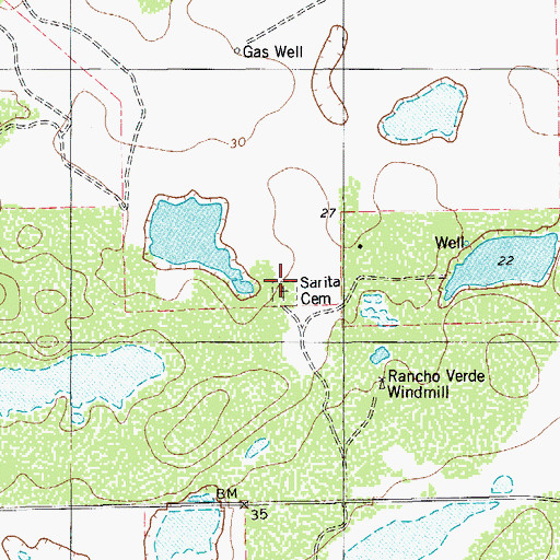 Topographic Map of Sarita Cemetery, TX