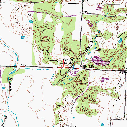 Topographic Map of Sartin Bluff, TX