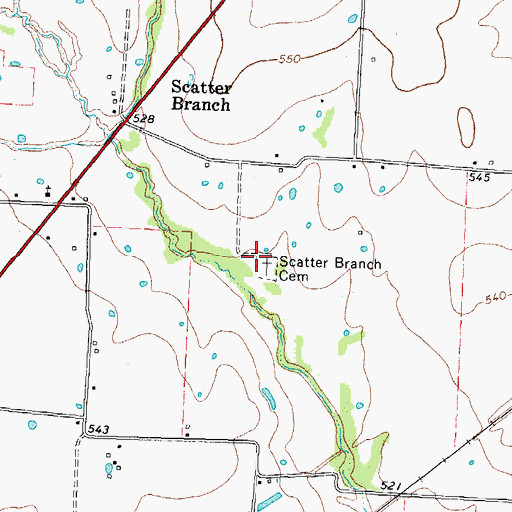 Topographic Map of Scatter Branch Cemetery, TX