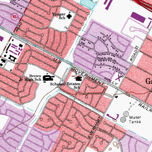 Topographic Map of Schanen Estates School, TX