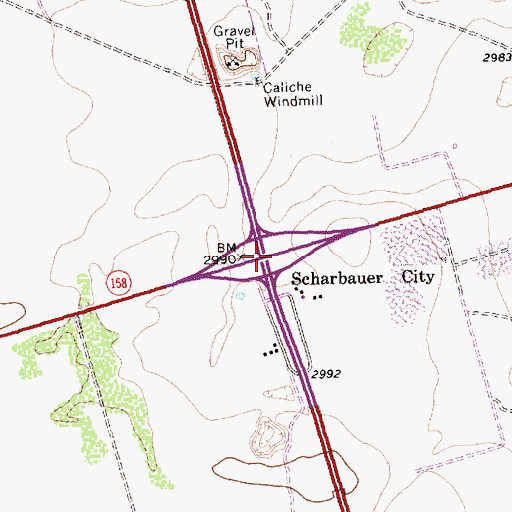 Topographic Map of Scharbauer City, TX