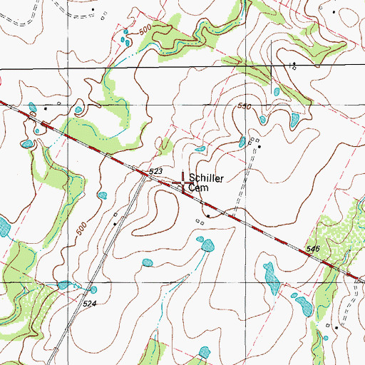 Topographic Map of Schiller Cemetery, TX