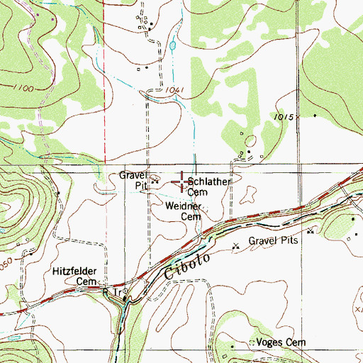 Topographic Map of Schlather Cemetery, TX