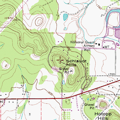 Topographic Map of Schlaudt Hills, TX