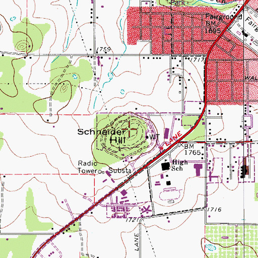 Topographic Map of Schneider Hill, TX