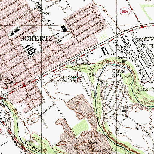 Topographic Map of Schneider Memorial Cemetery, TX
