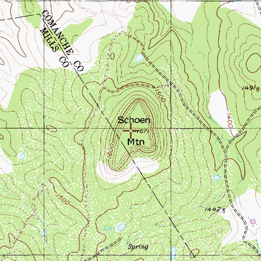 Topographic Map of Schoen Mountain, TX