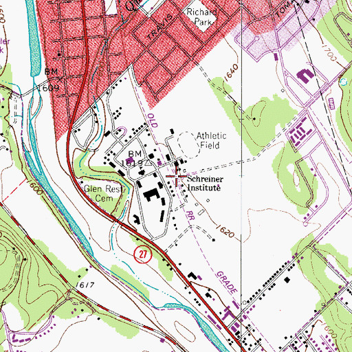 Topographic Map of Schreiner University, TX