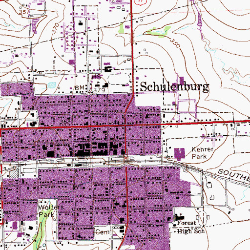 Topographic Map of Schulenburg, TX