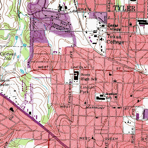 Topographic Map of Scott High School, TX