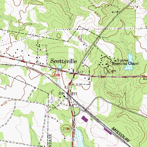 Topographic Map of Scottsville, TX