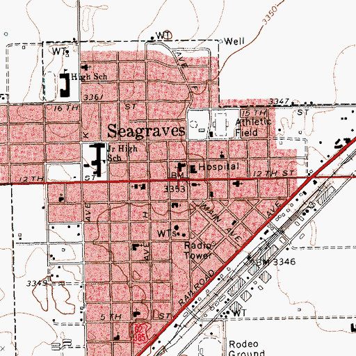 Topographic Map of Seagraves, TX