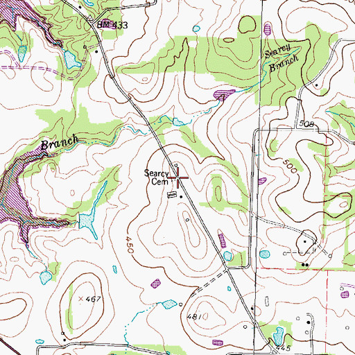 Topographic Map of Searcy Cemetery, TX