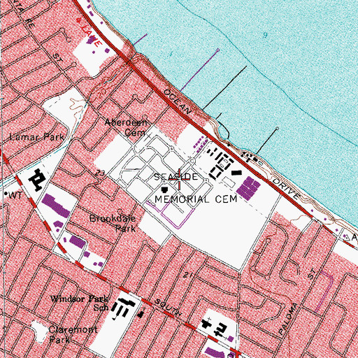 Topographic Map of Seaside Memorial Cemetery, TX