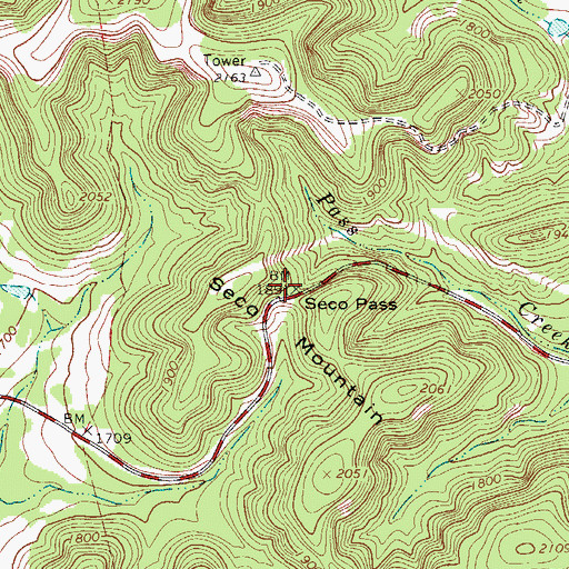 Topographic Map of Seco Pass, TX