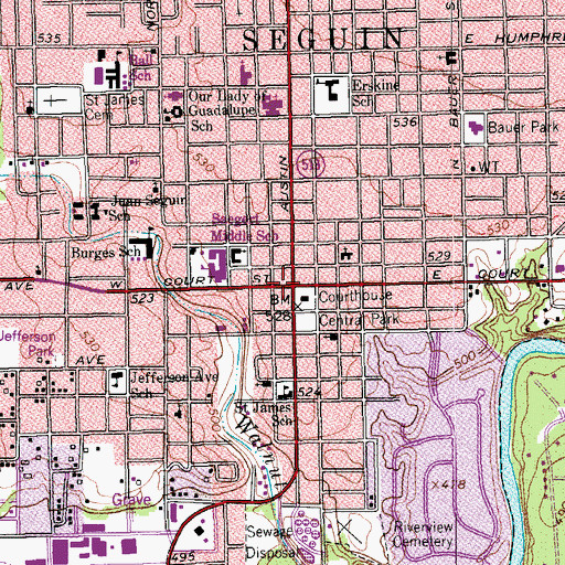 Topographic Map of Seguin, TX