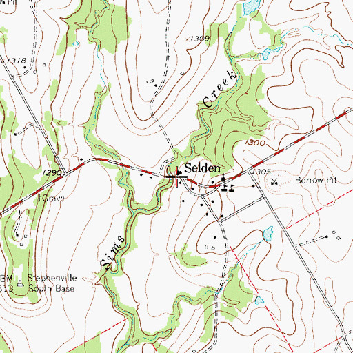 Topographic Map of Selden, TX