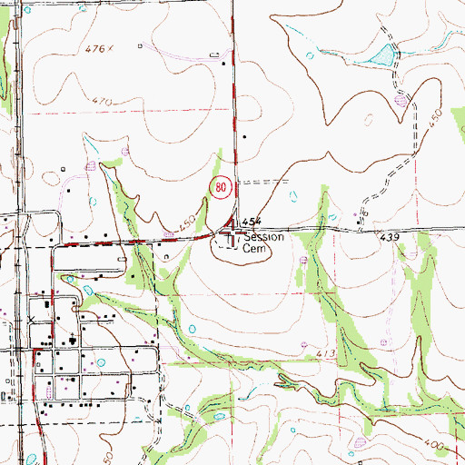 Topographic Map of Session Cemetery, TX