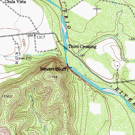 Topographic Map of Seven Bluff, TX