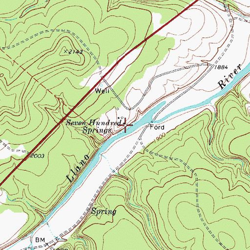 Topographic Map of Seven Hundred Springs, TX